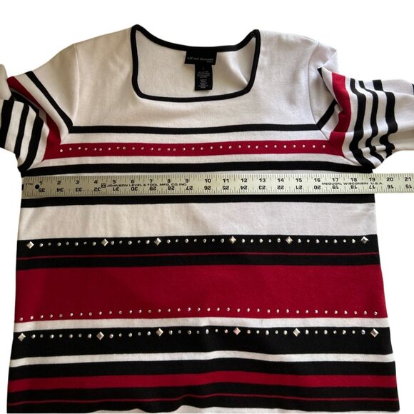 Alfred Dunner Red Wh Blk Striped Stud Embellished 3/4 Sleeve Scoop Neck Top S - Picture 6 of 7